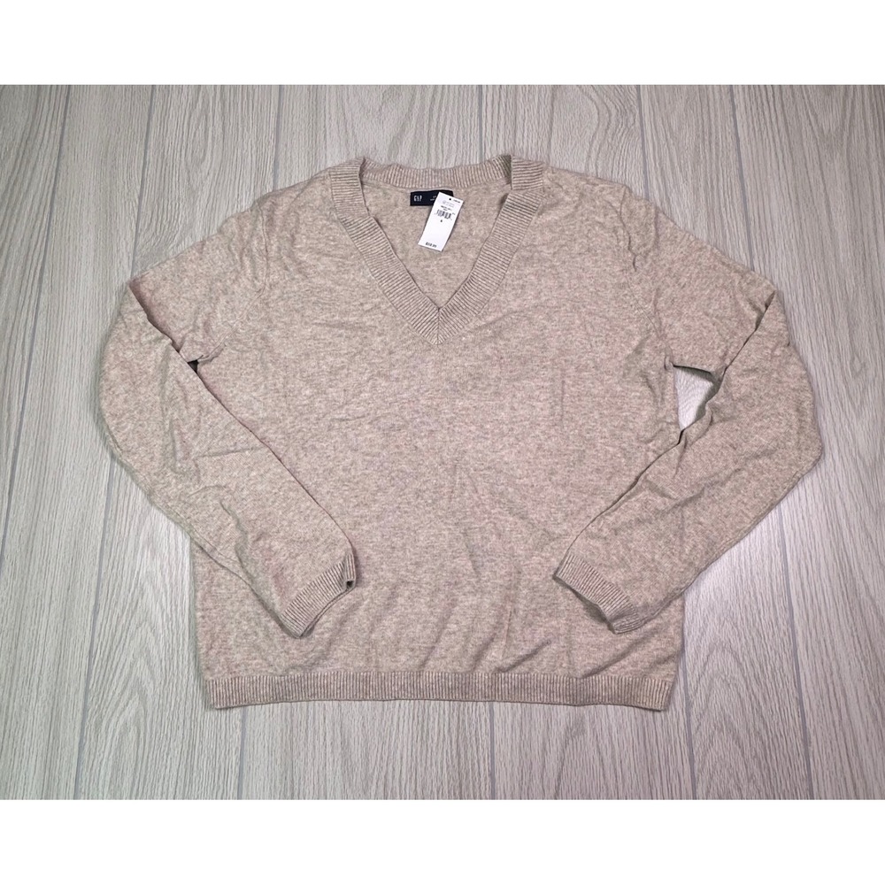 GAP Mens V-Neck Sweater Heather Tan Cotton Blend‎ Long Sleeve 483751-03-1 Small